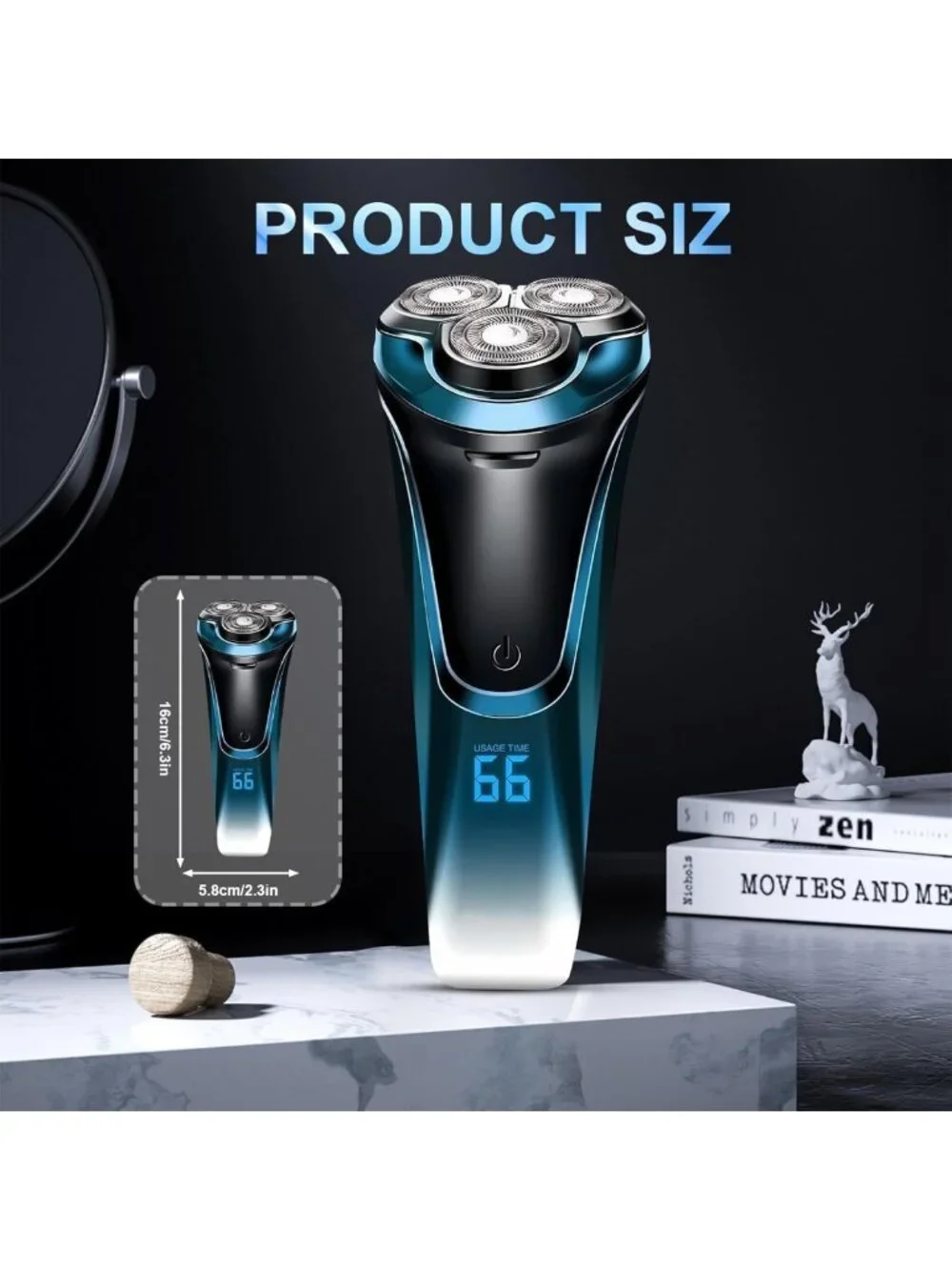 4D Floating Head Electric Razor for Men, Waterproof Rotary Shaver with LCD